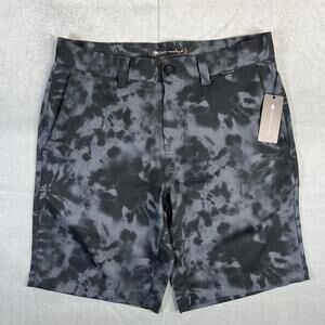 Travis Mathew Kapu Hybrid Shorts Men's 30 Black Gray Ink Dye Printed 9" Golf